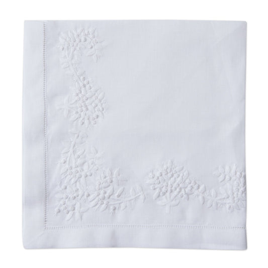 S/2 Royal Garden Embroidered White Linen Napkins