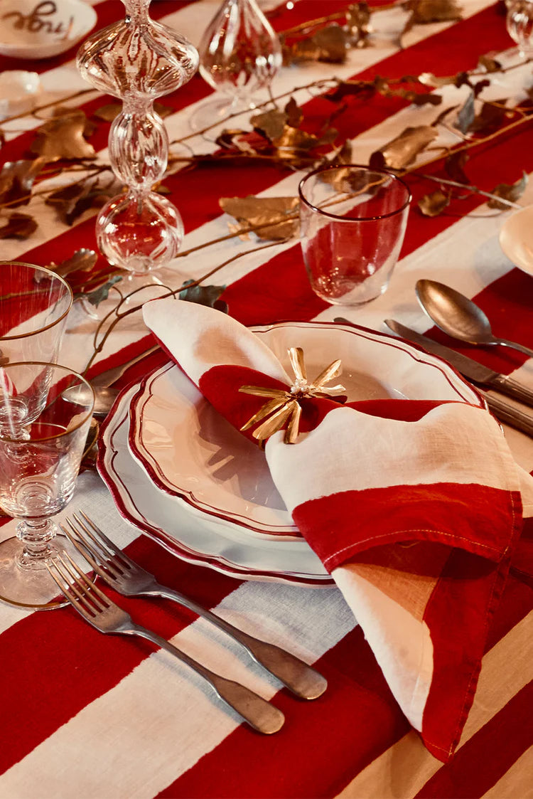 Red Stripe Linen Napkins, Set of 6