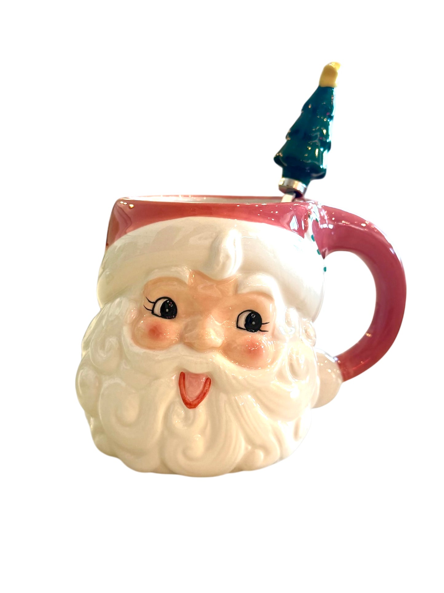 Santa Mug with Spoon- Pink
