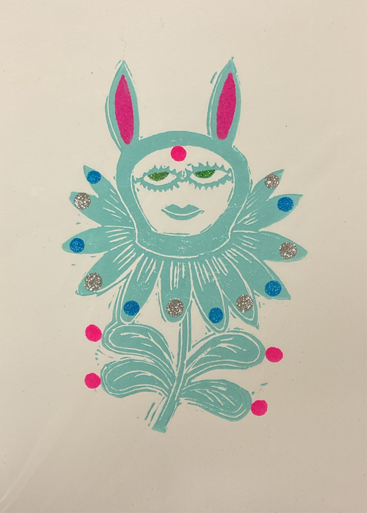 Aqua Flower Bunny Art Print