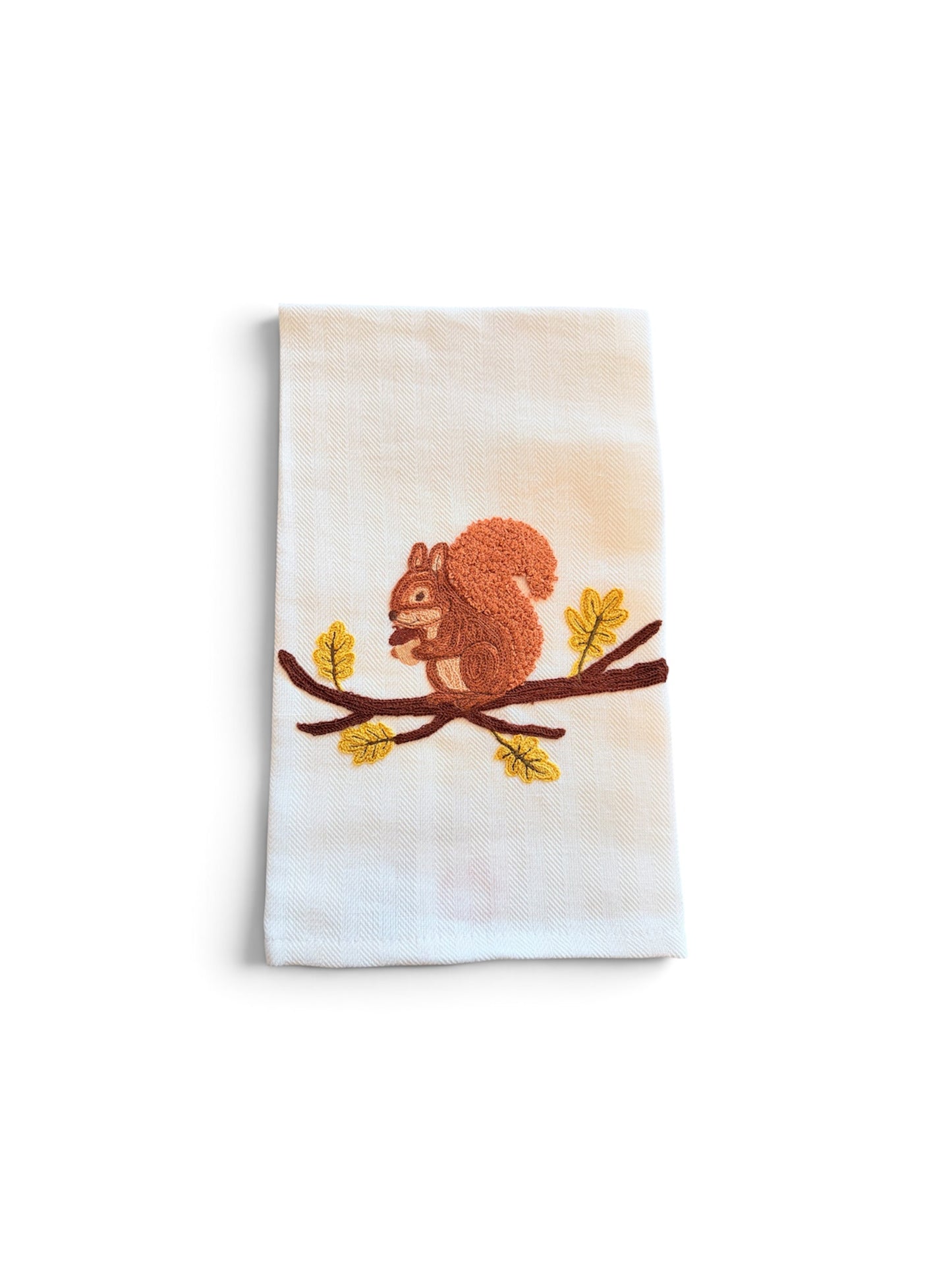 Squirrel Embroidered Italian Tea Towel