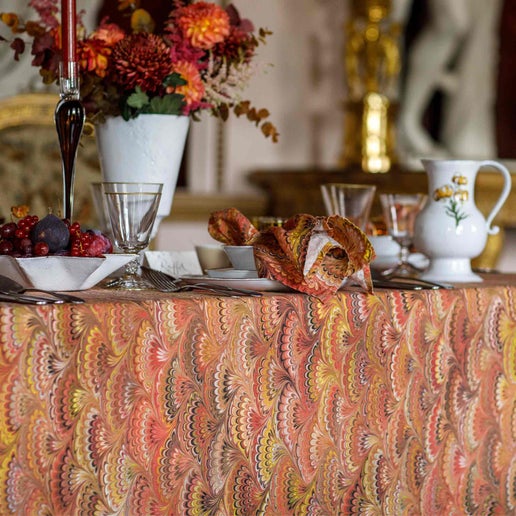 Summerill and Bishop Marble Fan Linen Tablecloth 65 x 150”