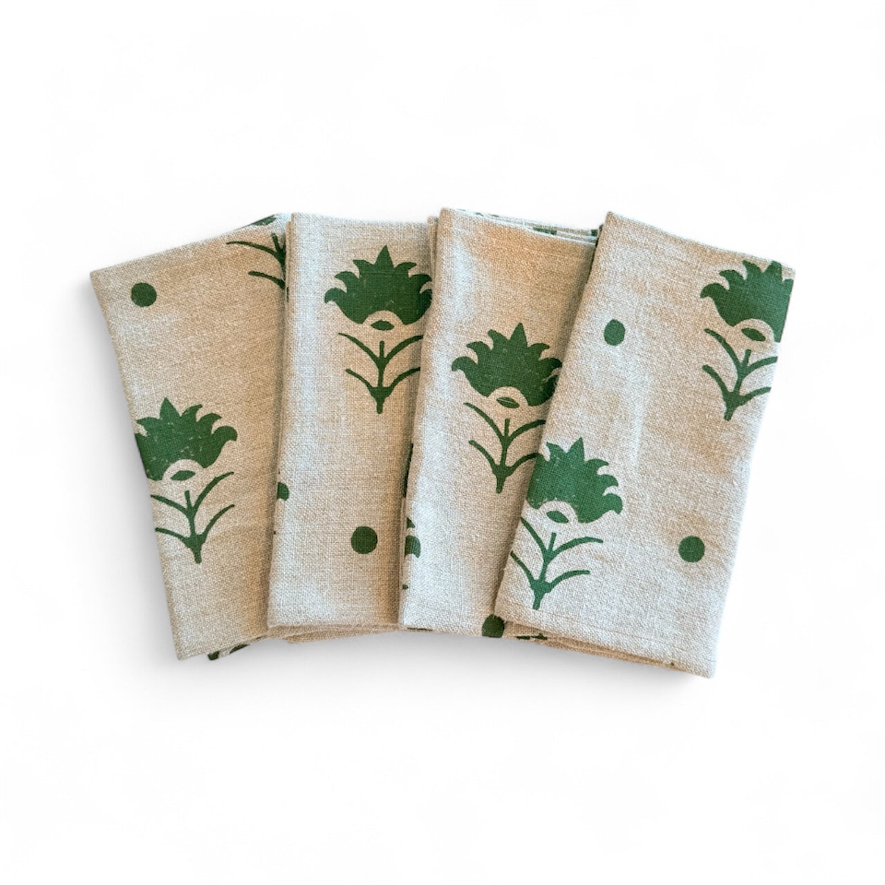 Woven Linen Napkin - Green Flower, Set of 6