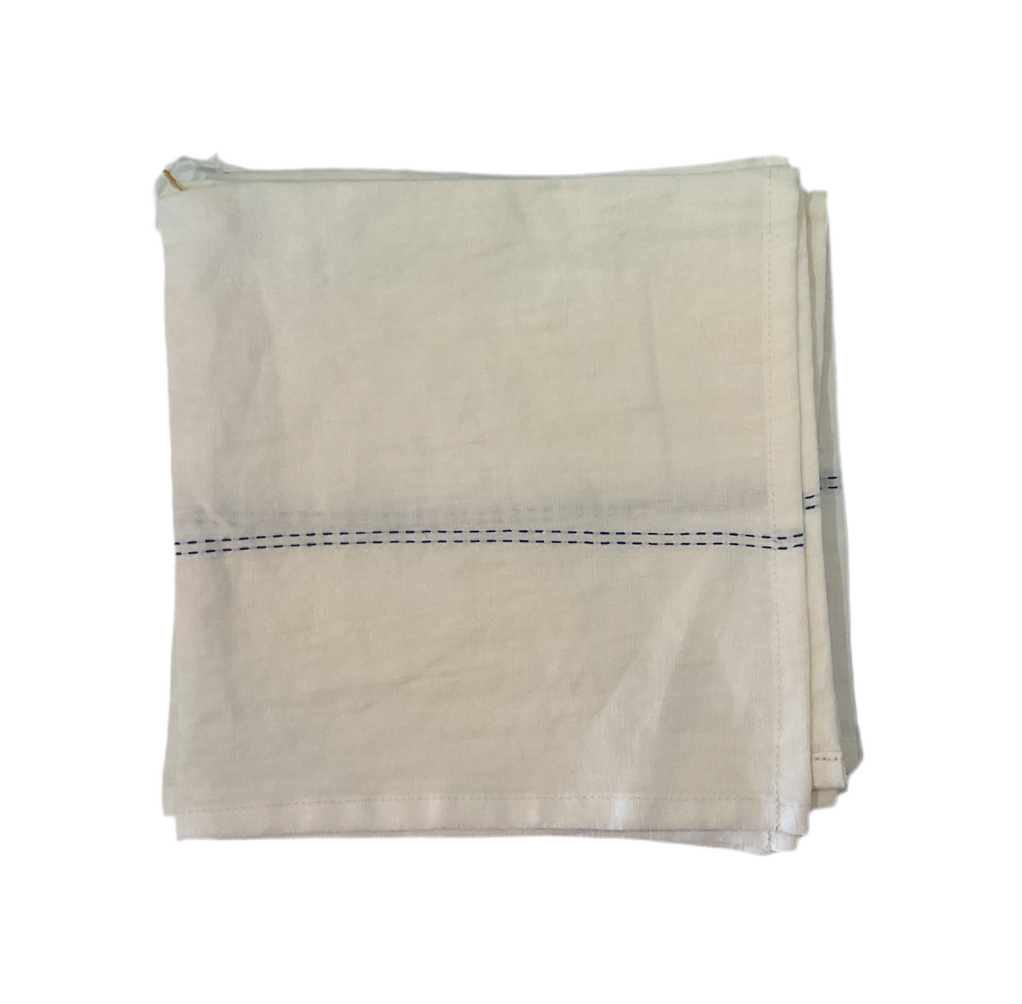 Set of 2 Linen Napkins White with Blue Detailing