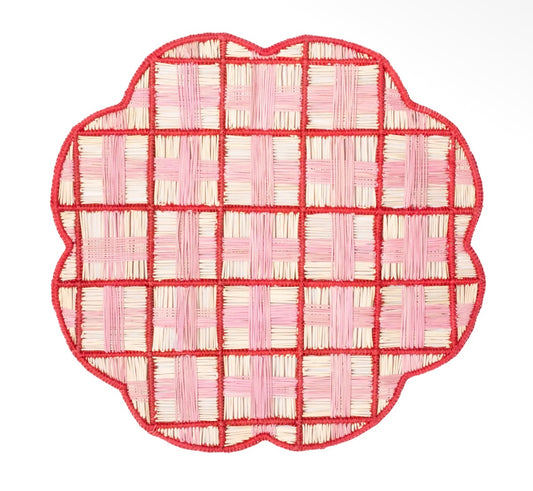 Set of 4 - Plaid Placemat - Red Light Pink
