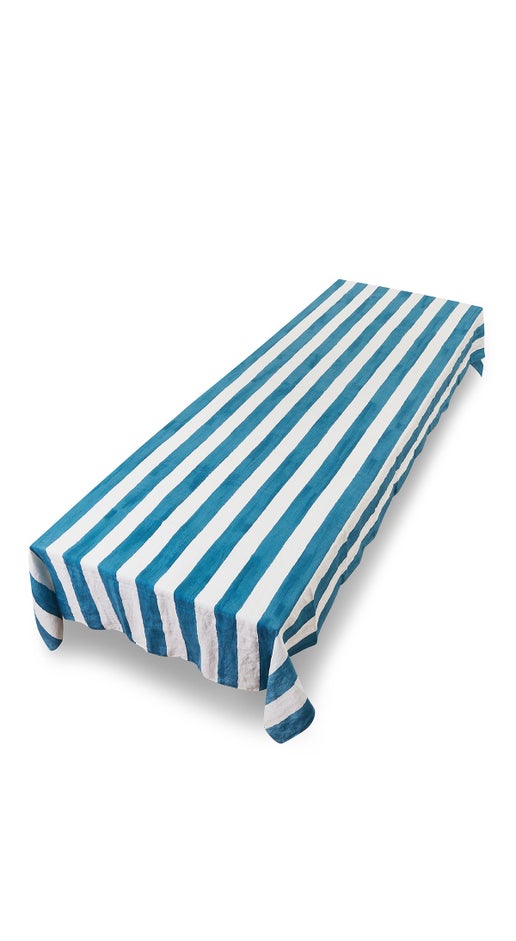 Blue Stripe Linen Tablecloth