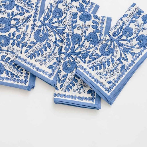 Cornflower Blue Block Printed Napkins S/4