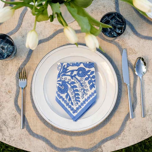 Cornflower Blue Block Printed Napkins S/4