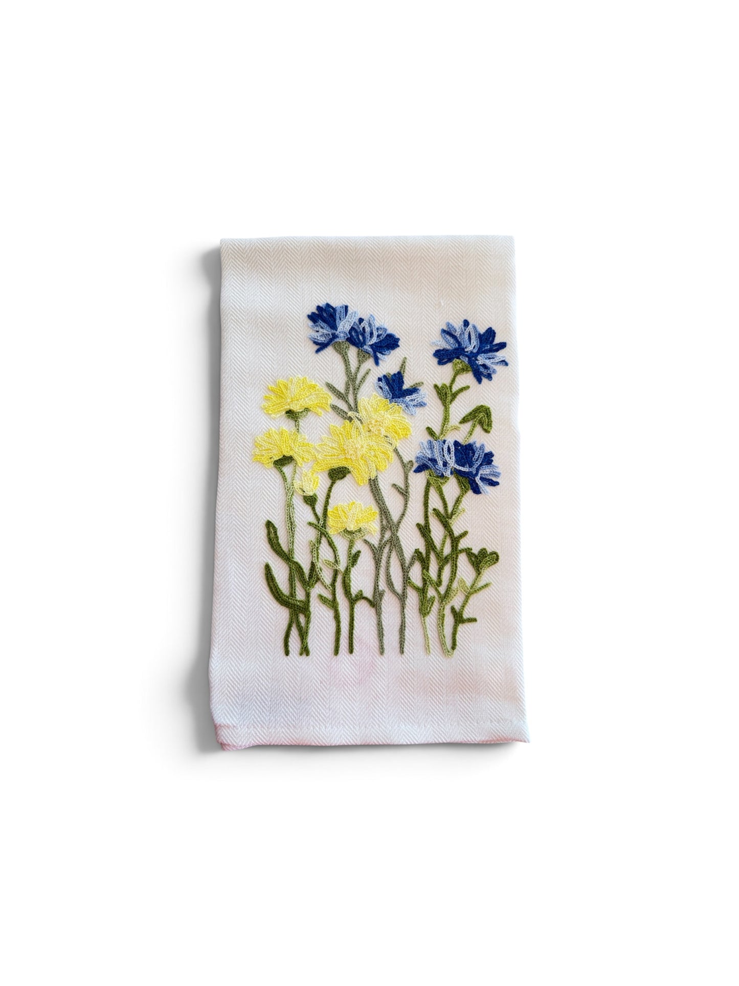 Blue Wildflower Embroidered Italian Tea Towel