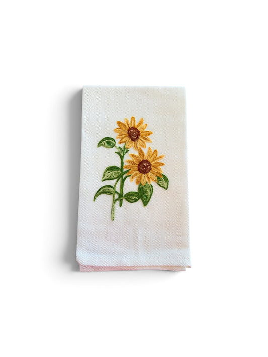 Sunflower Embroidered Italian Tea Towel