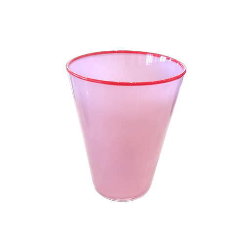 Pink With Red Trim Hand Blown Glasses S/6