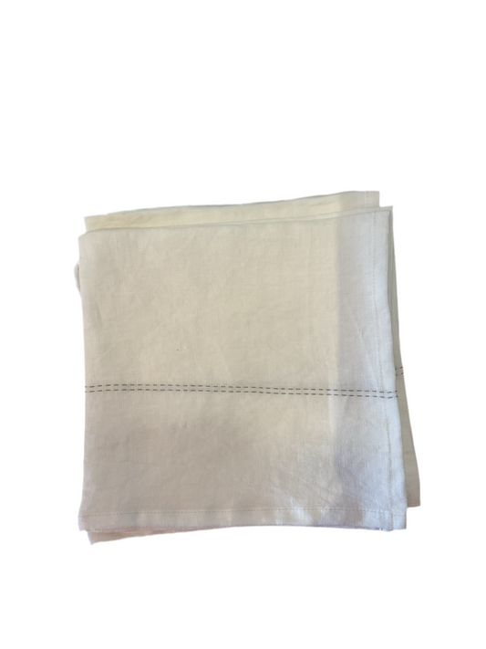 Set of 6 Linen Napkins White with Gray Detailing