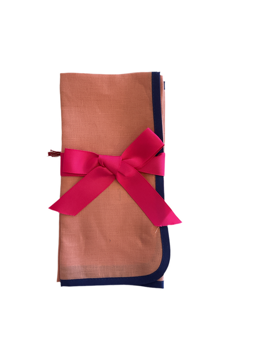 Peach and Navy Linen Napkin Set of 2 by La Doublej