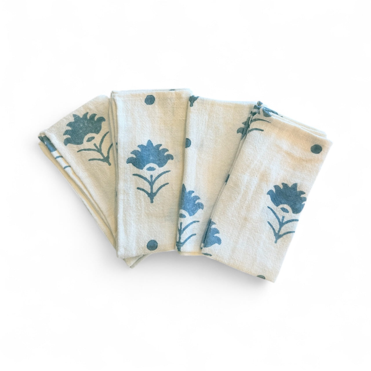 Woven Linen Napkin - Blue Flower, Set of 6