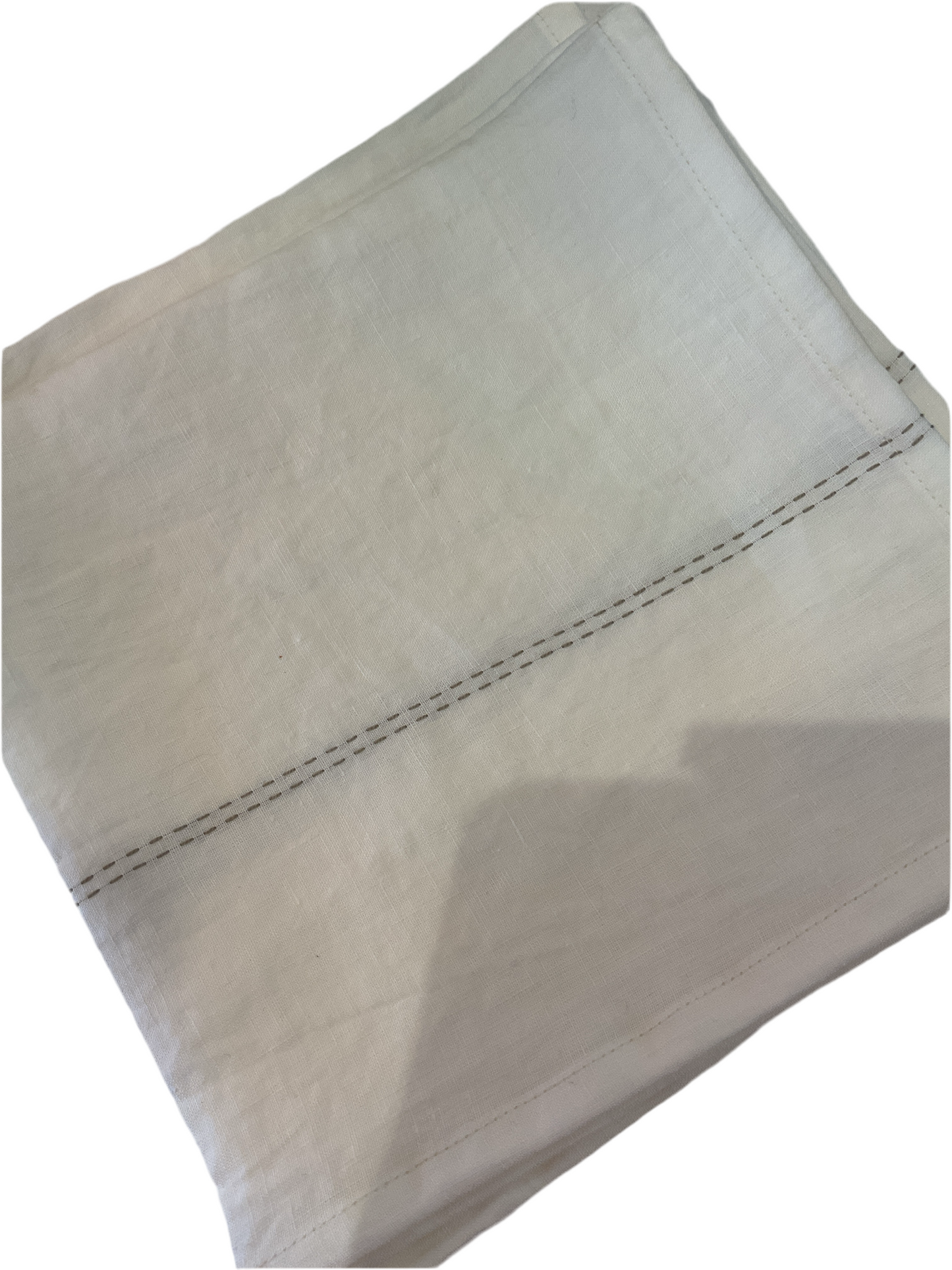 Set of 6 Linen Napkins White with Gray Detailing