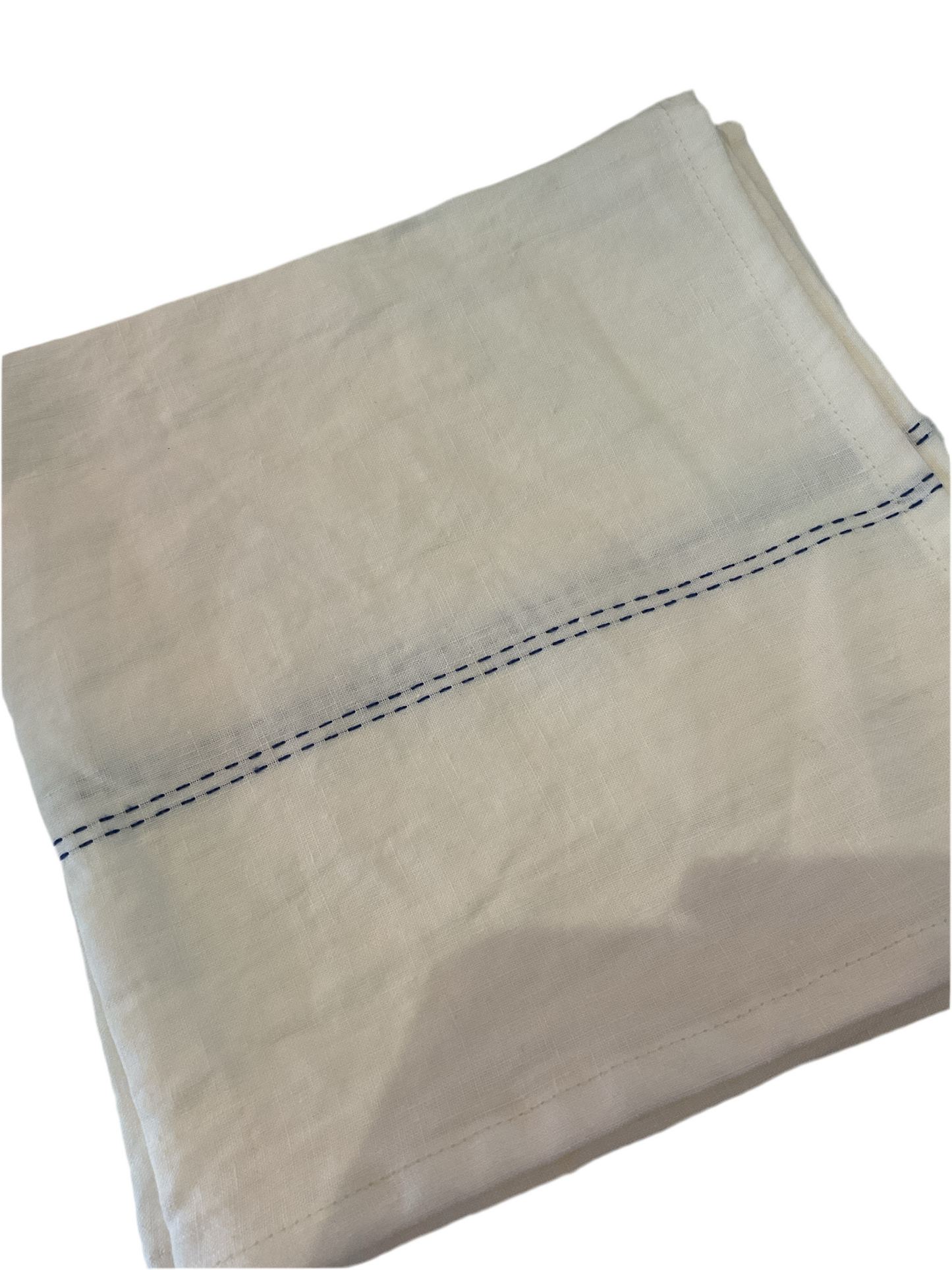 Set of 2 Linen Napkins White with Blue Detailing