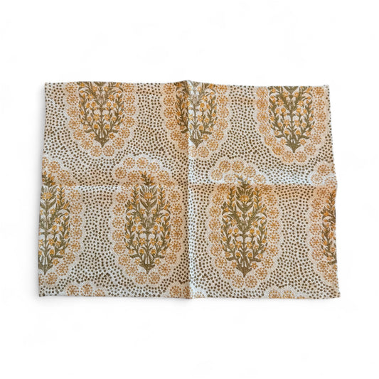 Woven Linen Placemats, Mustard and Green - Set of 6