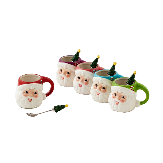 Santa Mug with Spoon- Red