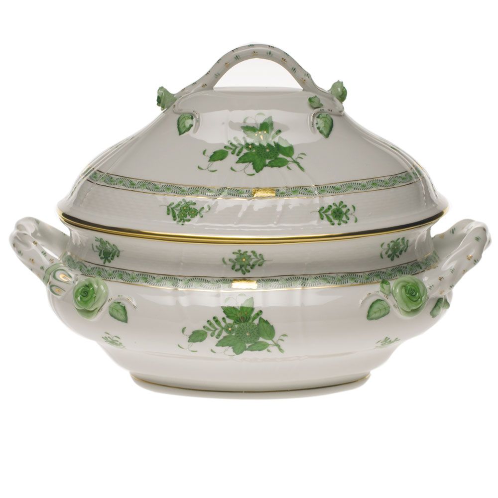 Herend Chinese Bouquet Green Tureen with Branch Handles