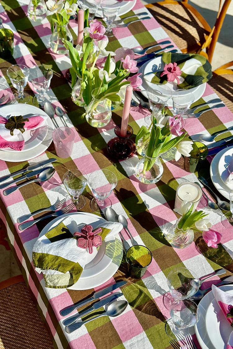 Rose and Avocado Gingham tablecloth