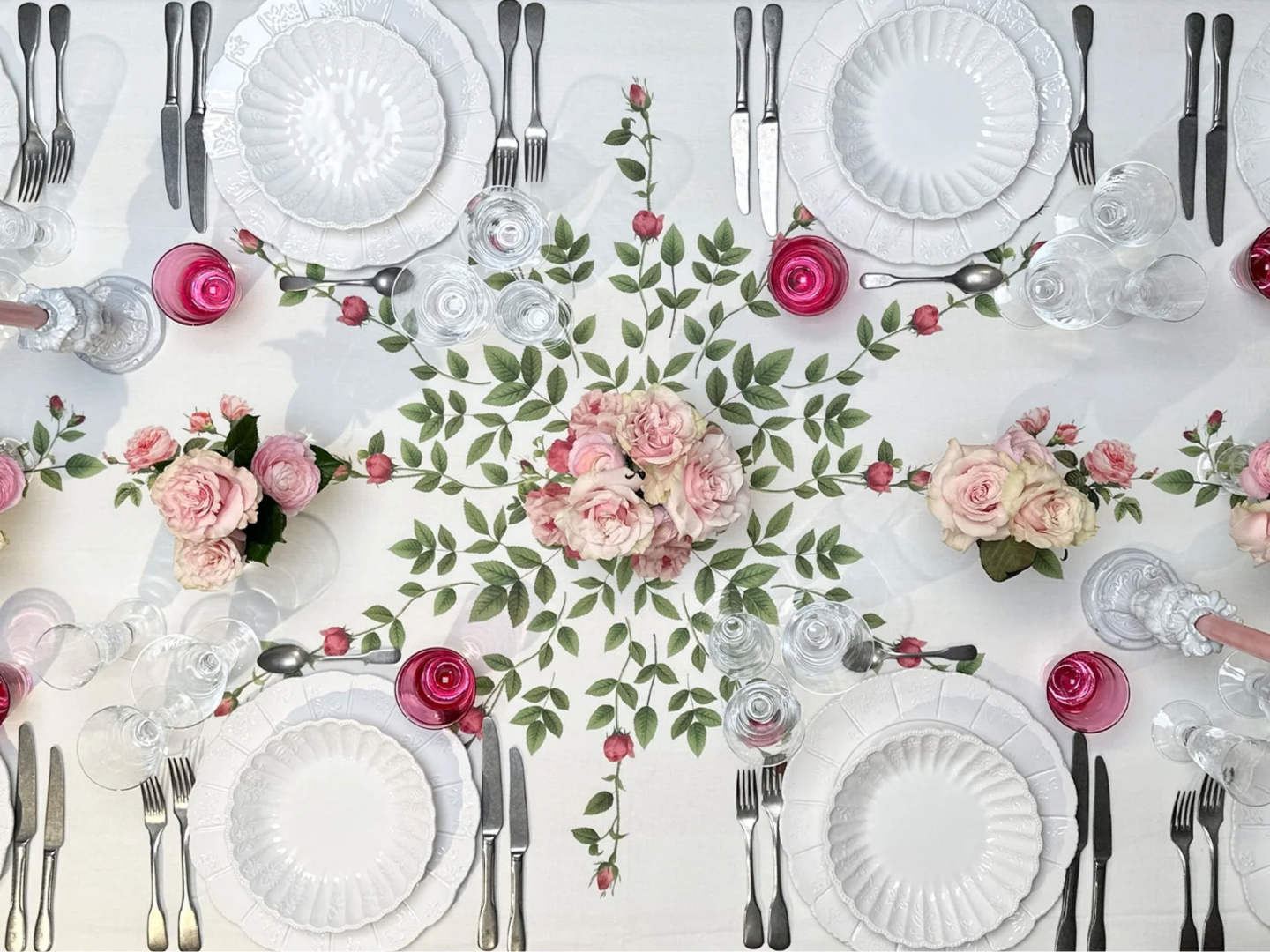 Rose Trellis Linen Tablecloth- 65x118 inches