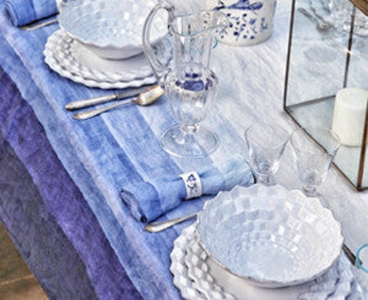 Shades of Blue Linen Tablecloth