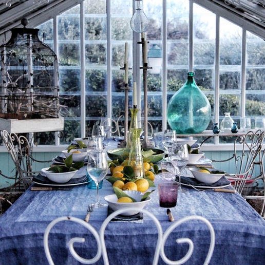 Shades of Blue Linen Tablecloth