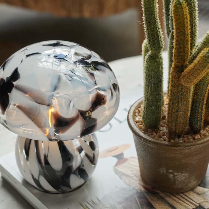 Glass Mushroom LED Light - black and white marble
