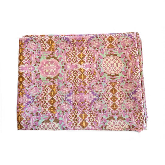 Lilac Patterned Linen Tablecloth 70x150in