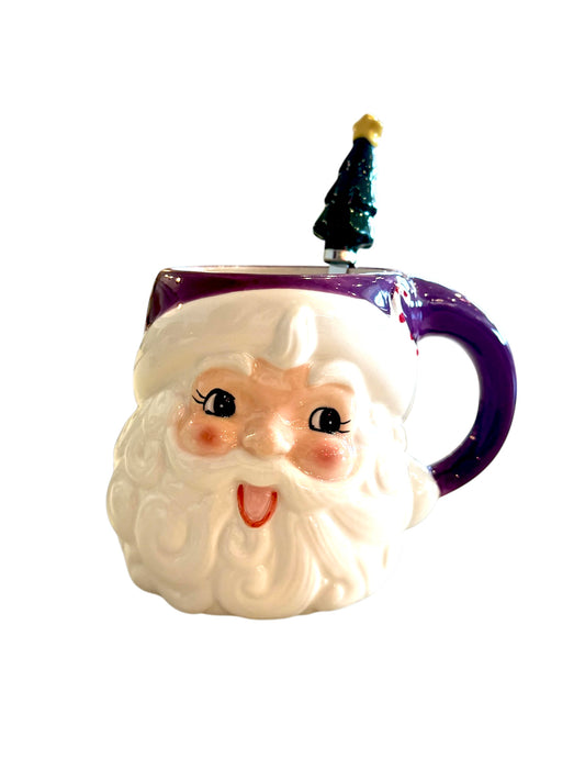 Santa Mug with Spoon- Purple