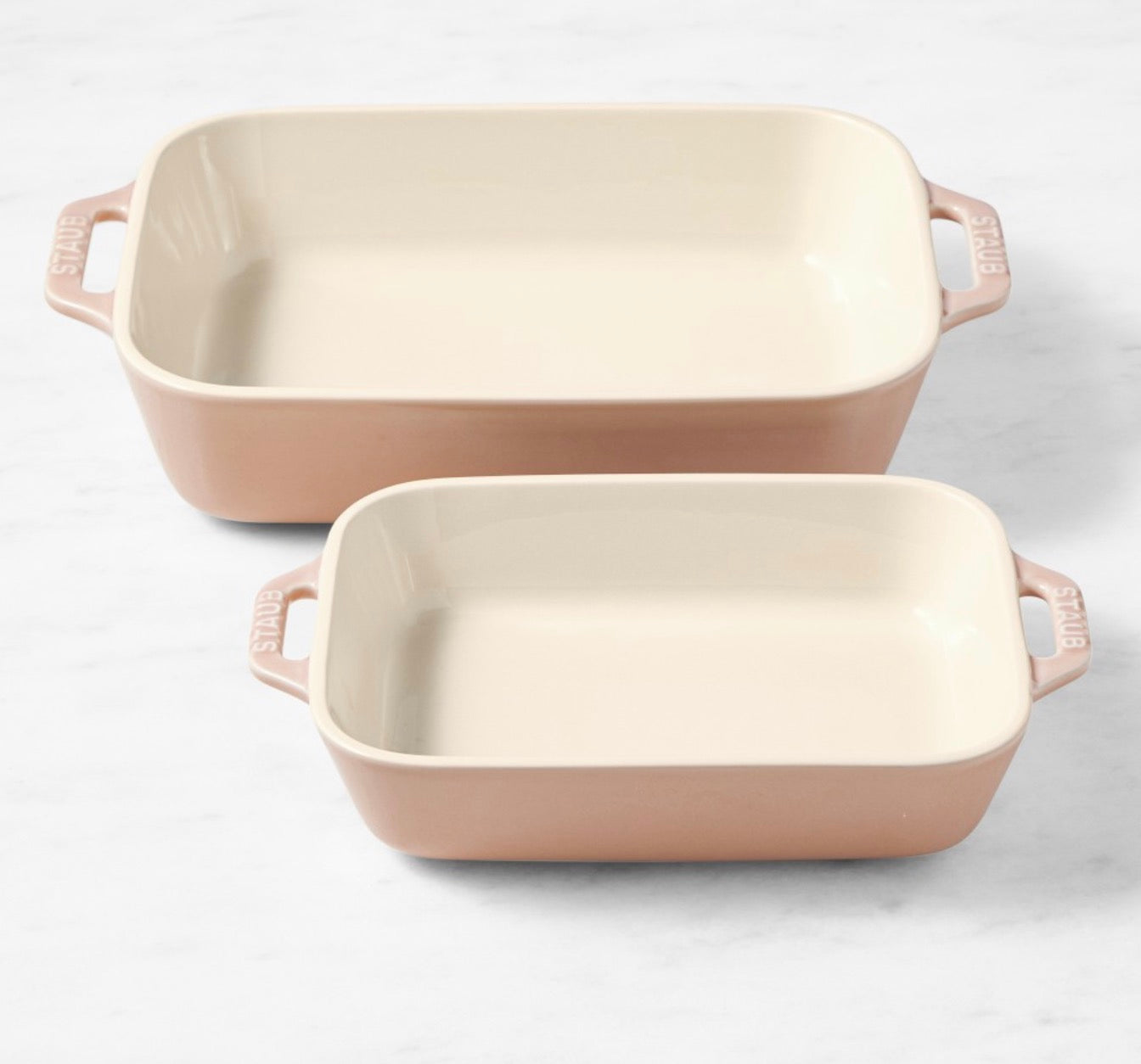 Staub Stoneware 2 piece Rectangular Baking Dish Set in Pink Peony