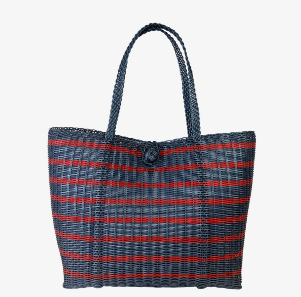 The Lilley Line Medium Market Bag Sailor Stripe in Fog Blue and Red