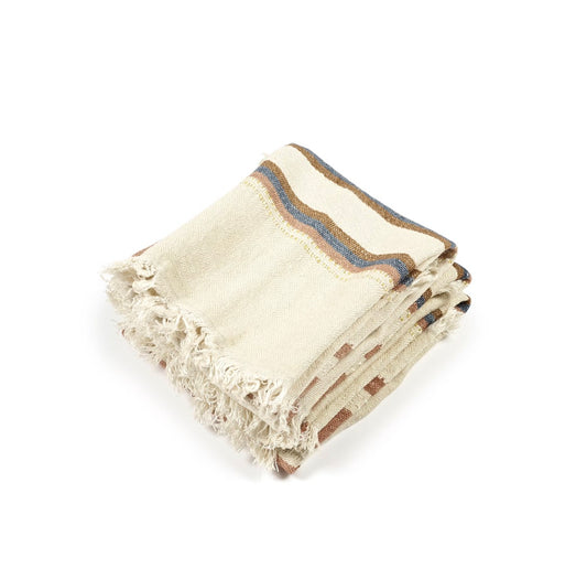 Belgian Linen Guest Towel Navy, Orange and Brown Stripe