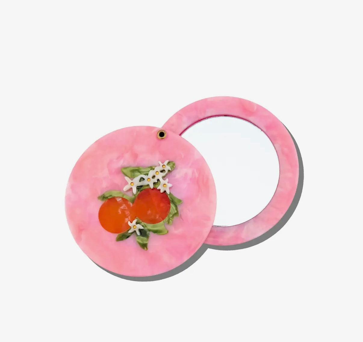 Hand-Painted Orange Blossom Compact Mirror