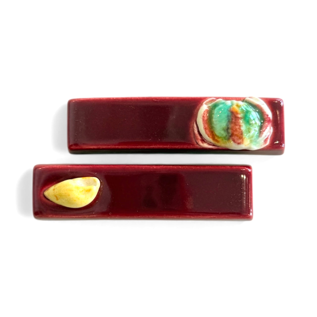 Red Antique French Majolica Knife Rests-Set of 2