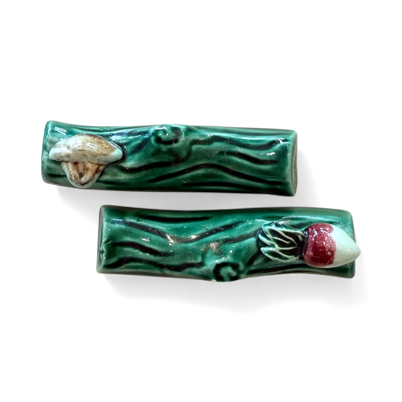 Green Antique French Majolica Knife Rests-Set of 2