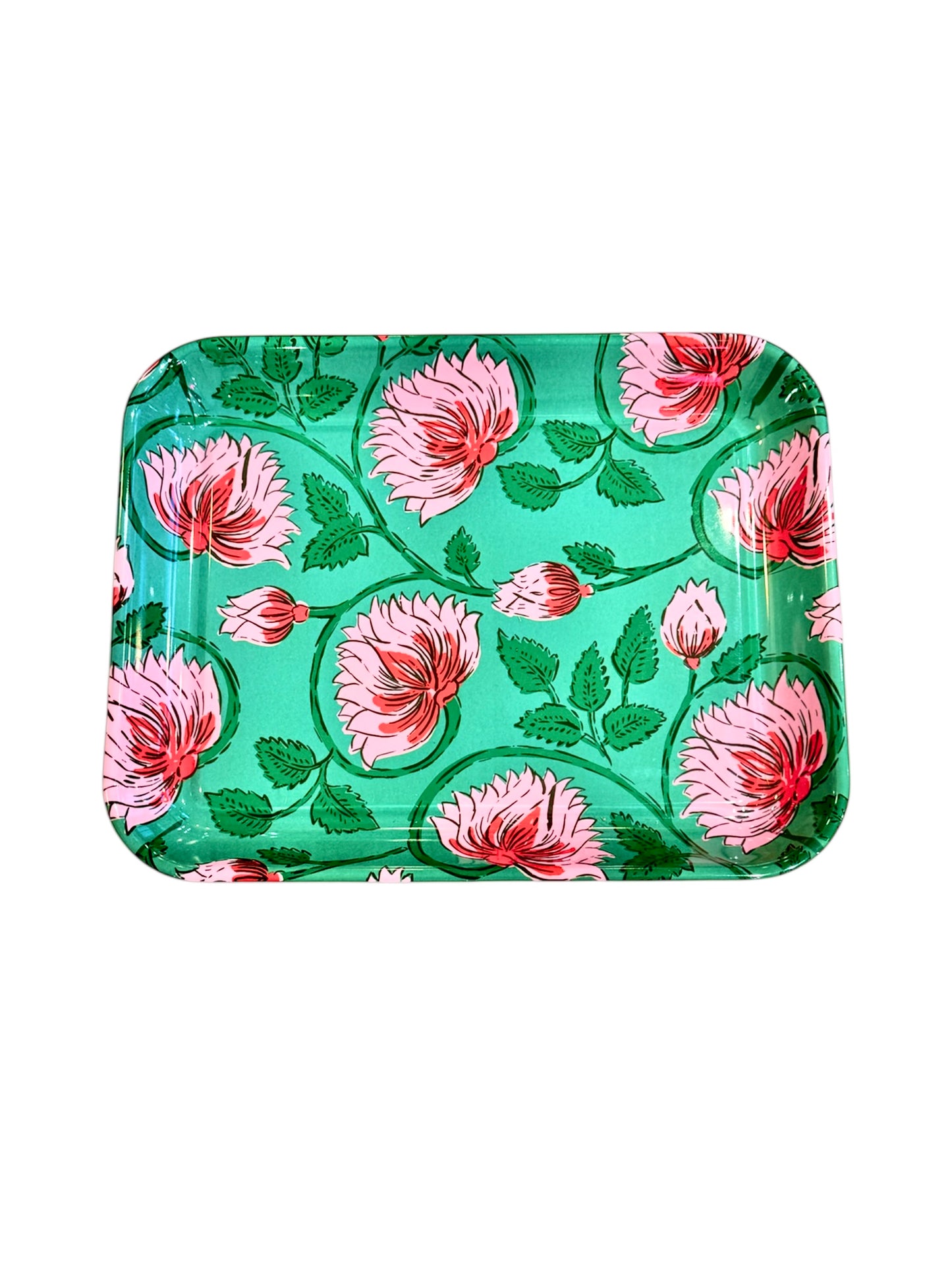 Spice Trail Enamel Tray- Green and Pink