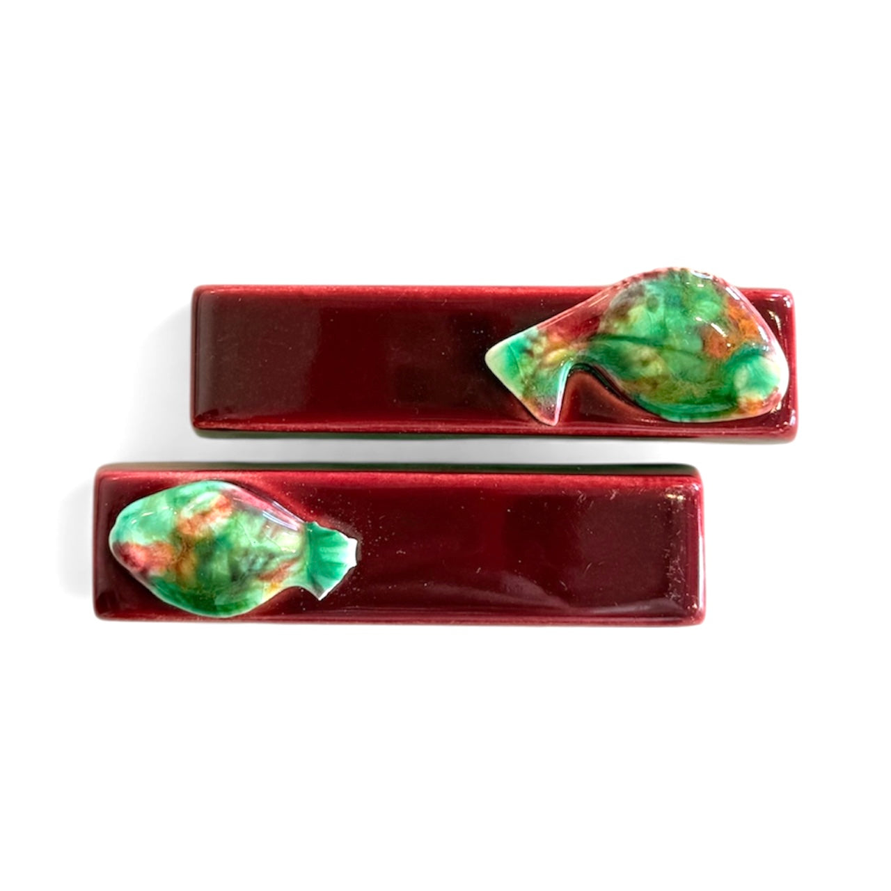 Red Antique French Majolica Knife Rests-Set of 2