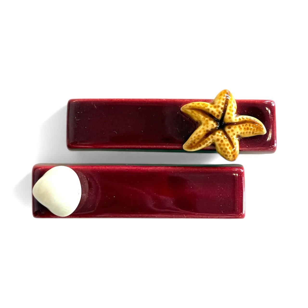 Red Antique French Majolica Knife Rests-Set of 2