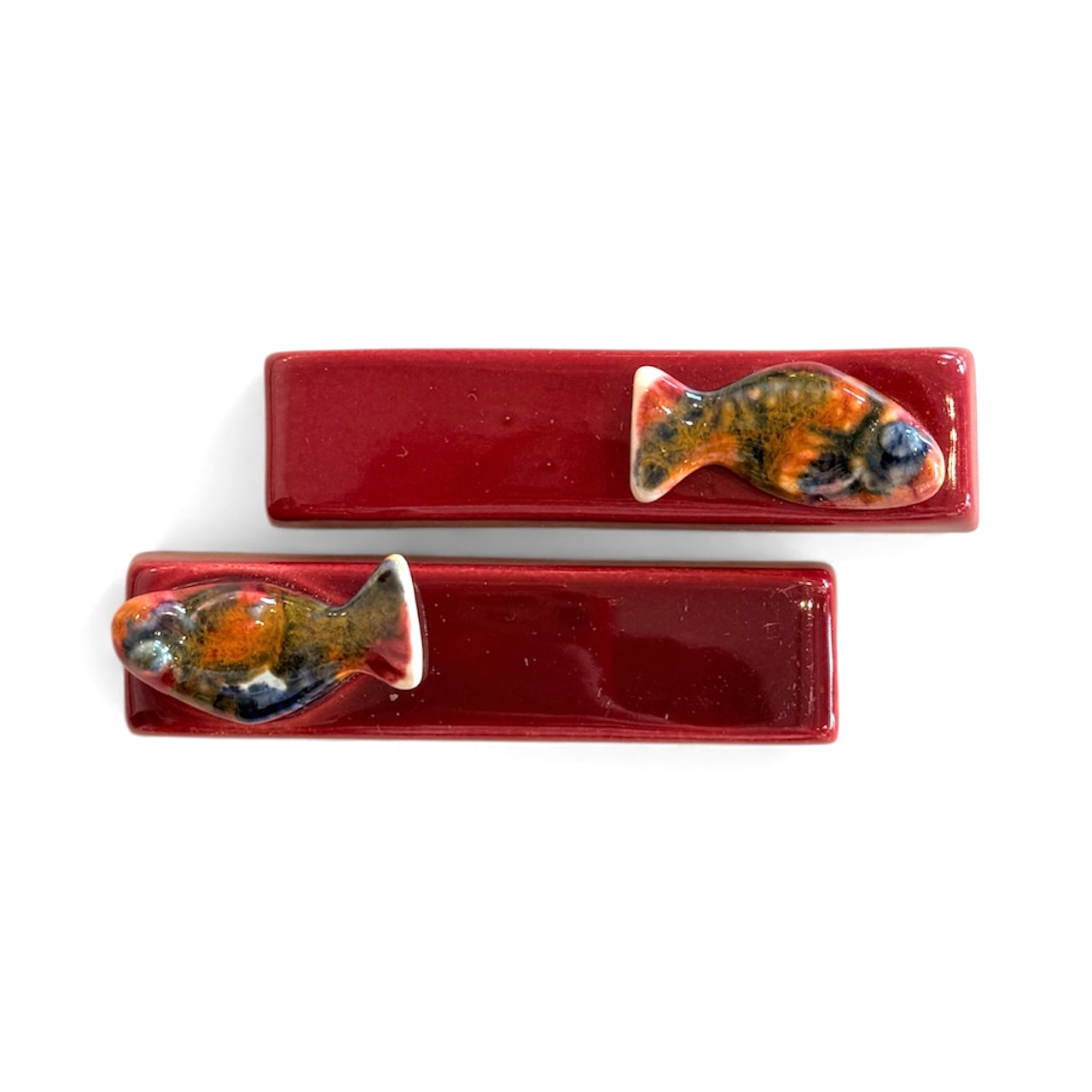 Red Antique French Majolica Knife Rests-Set of 2