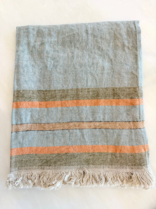 Belgian Linen Guest Towel Turquoise Stripe