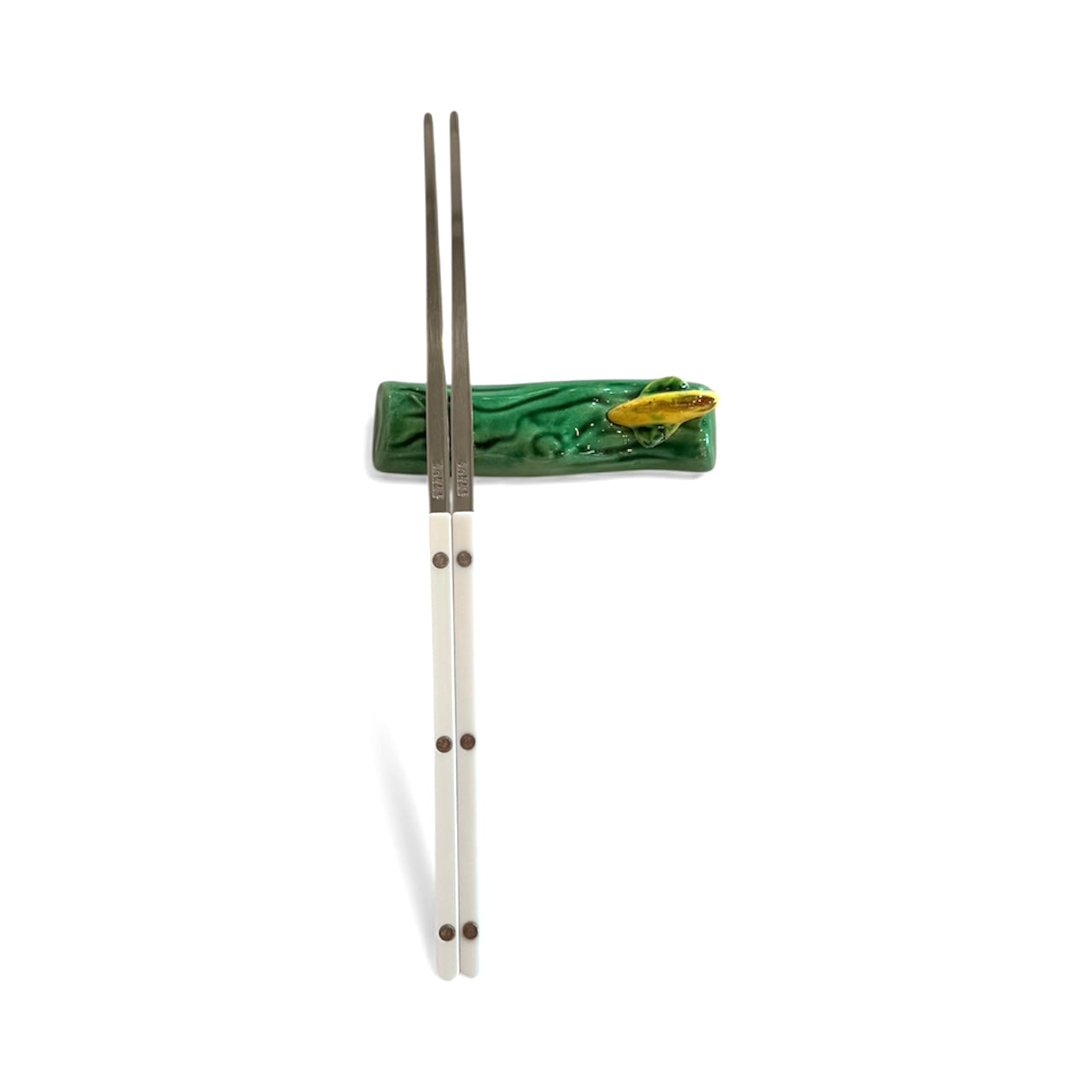 Green Antique French Majolica Knife Rests-Set of 2