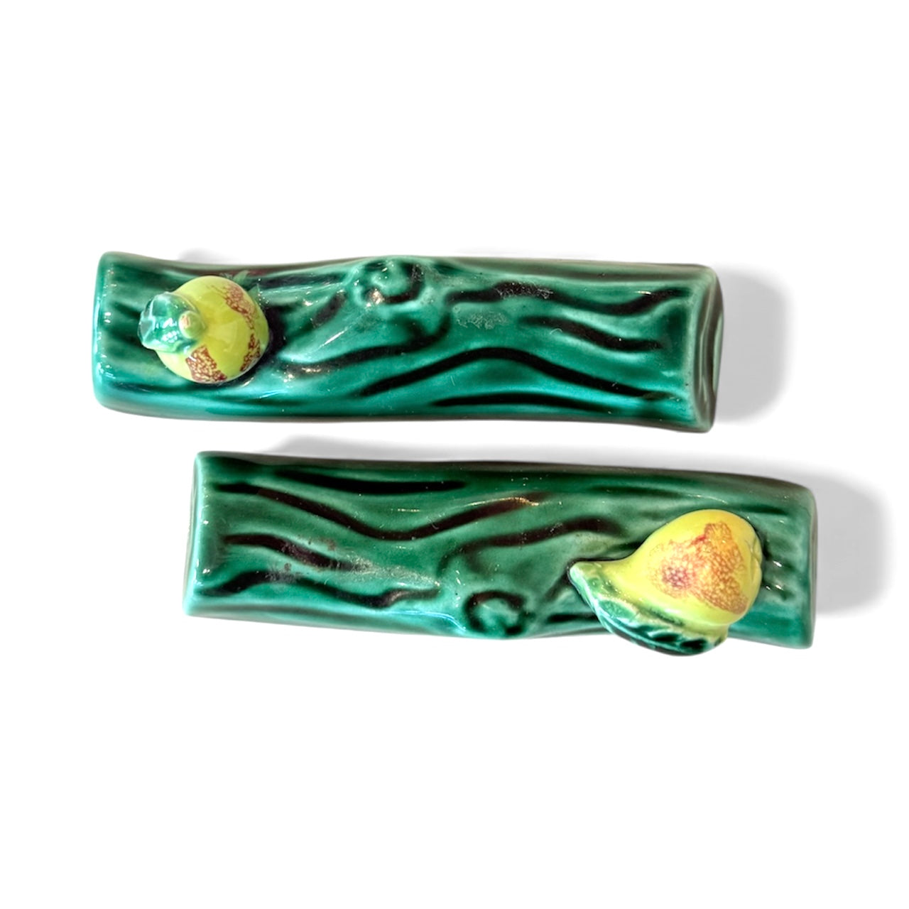 Green Antique French Majolica Knife Rests-Set of 2