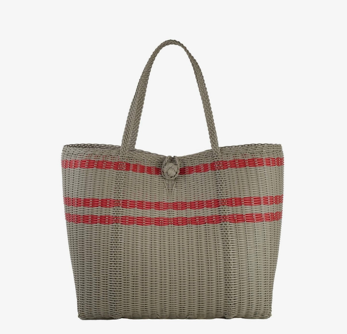 The Lilley Line Medium Market Bag in Off-Set Stripe Putty, Red