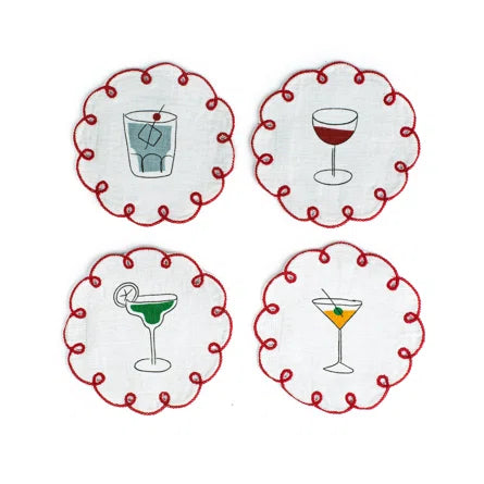 Fête Embroidered Linen Coaster (Set of 4)