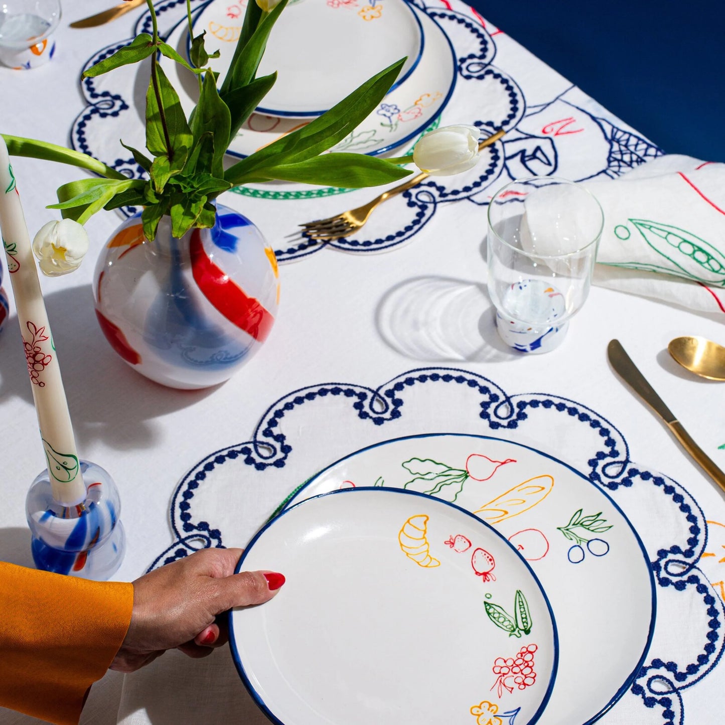 Fête Embroidered Tablecloth