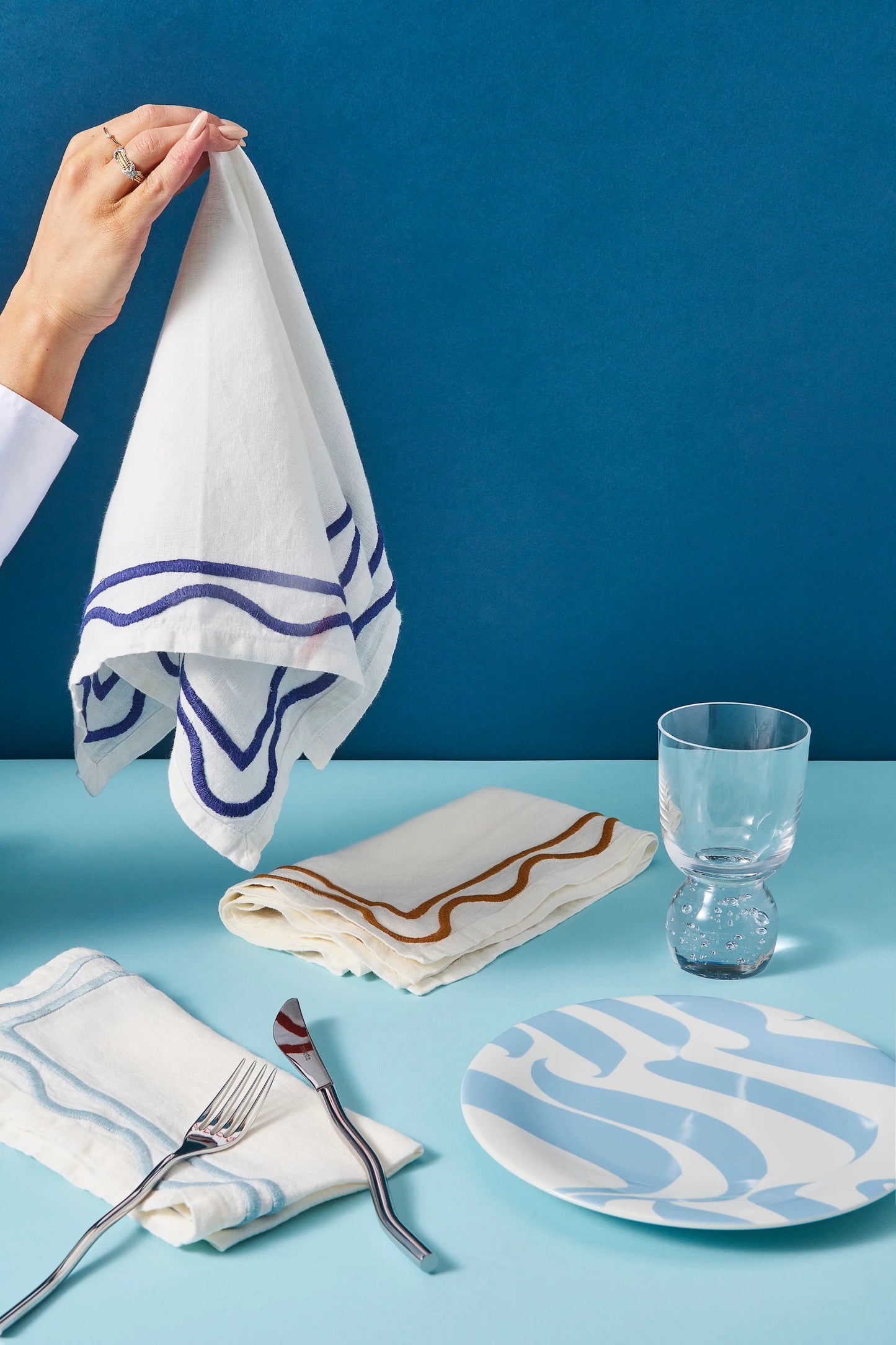 Blue Colorblock Linen Napkins S/4