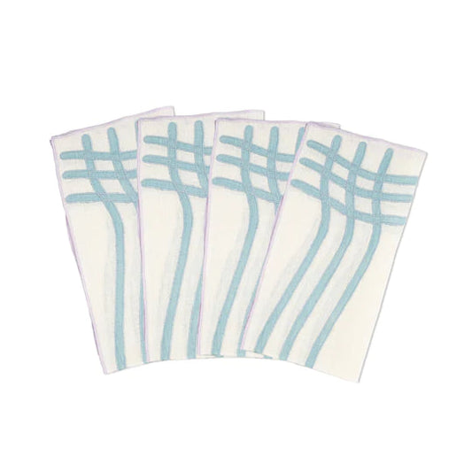 Blue Grid Linen Napkins S/4