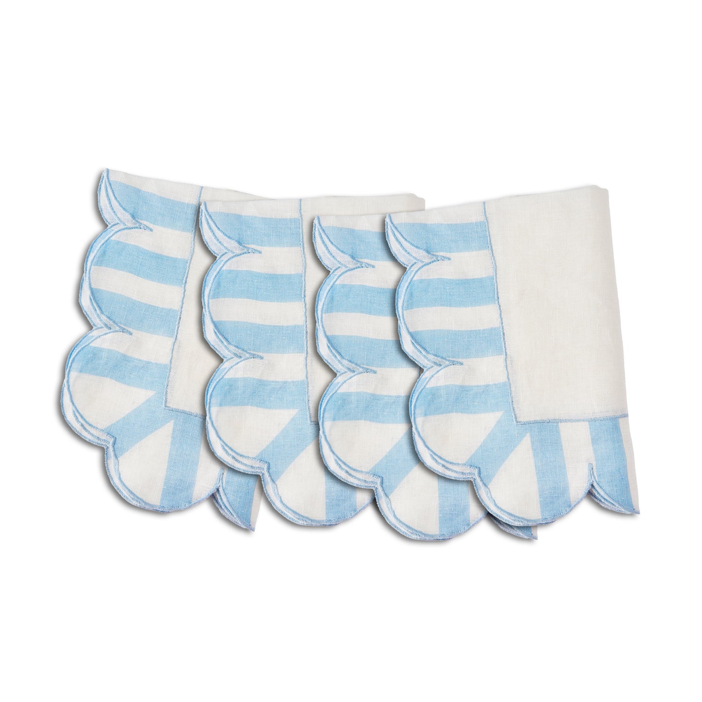 Blue Scalloped Stripe Linen Napkins S/4