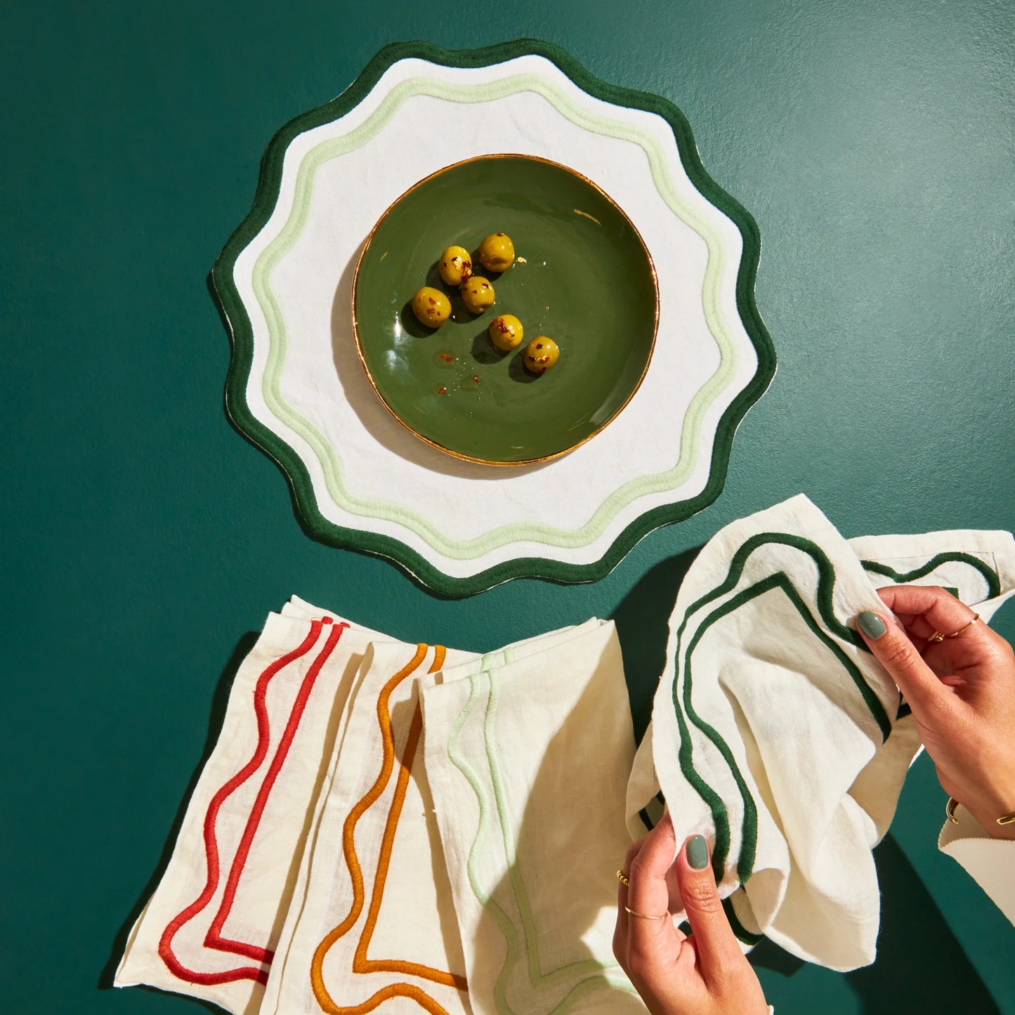 Green Colorblock Linen Placemats S/4